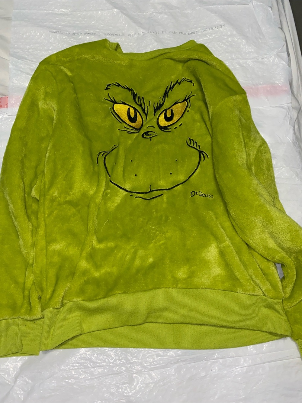 Dr. Seuss Lime Green Grinch Face Crewneck Sweater
